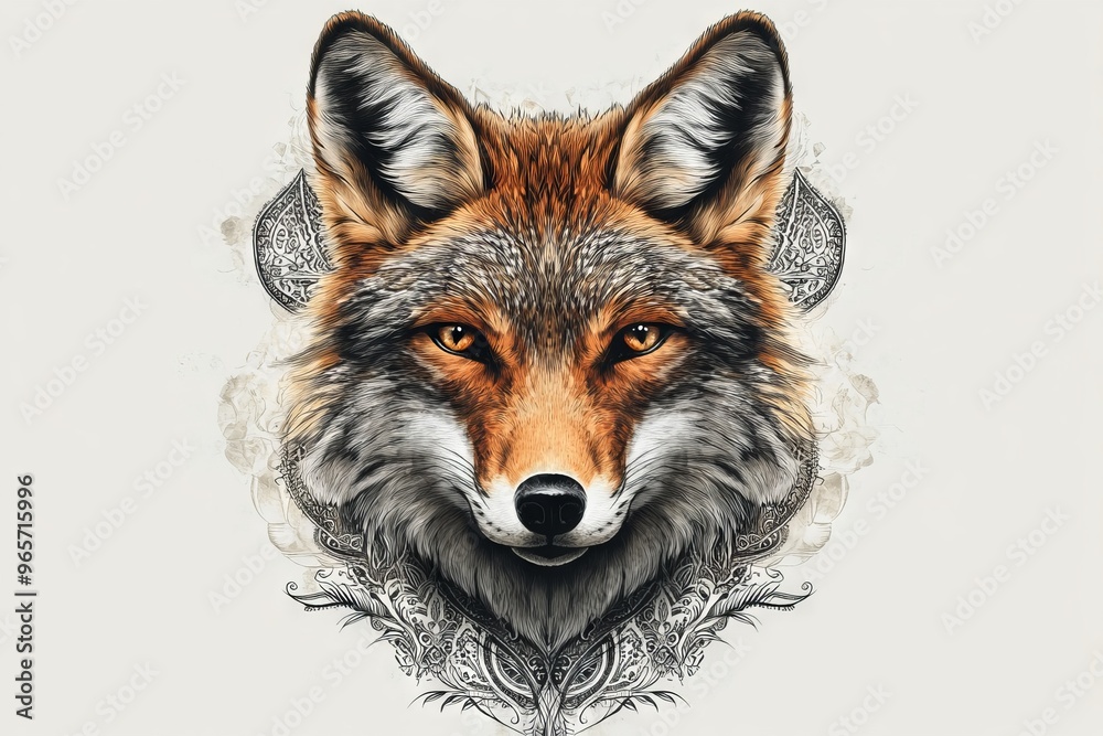 Detailed artistic illustration of a fox head with patterns Detailed artistic illustration of a fox head with patterns