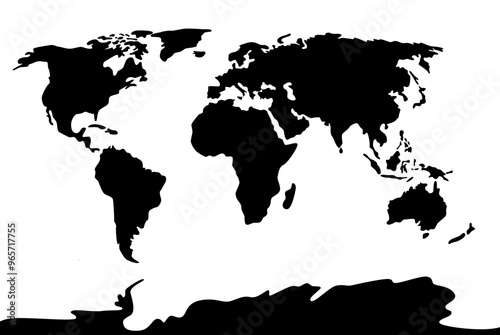 Vector map of the world in black and white colors. Silhouette of world map.