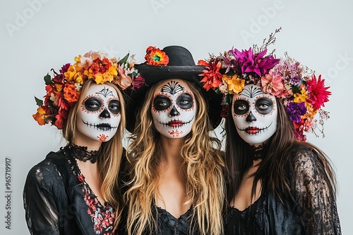 young woman with skull makeup on day of dead holiday