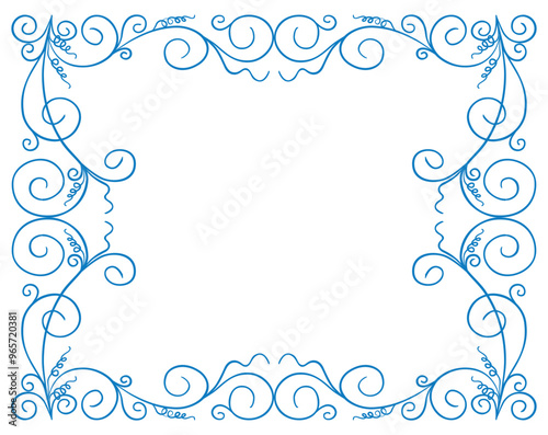 Frame decorative, greeting card, blue christmas decor, new year card, vector illustration isolated on white