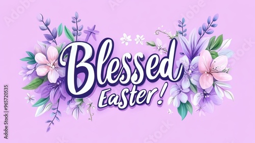 Wallpaper Mural Blessed Easter text with floral design Torontodigital.ca