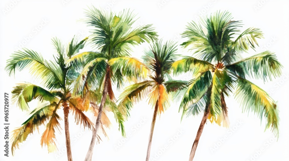 Obraz premium Vector illustration of coconut tree with leaf closeup view