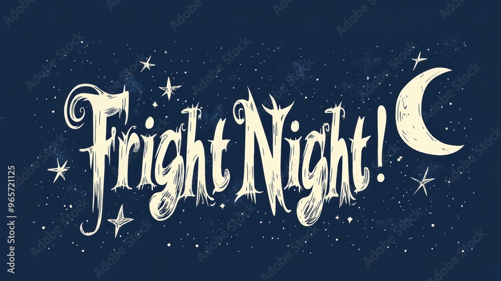 Naklejka premium Fright Night text with stars and moon on dark background