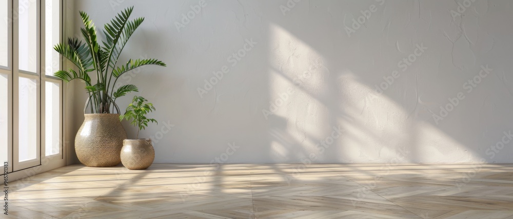 Bright and airy interior featuring potted plants, natural light, and warm wooden flooring, perfect for modern home designs. Bright and airy interior featuring potted plants, natural light, and warm wooden flooring, perfect for modern home designs.