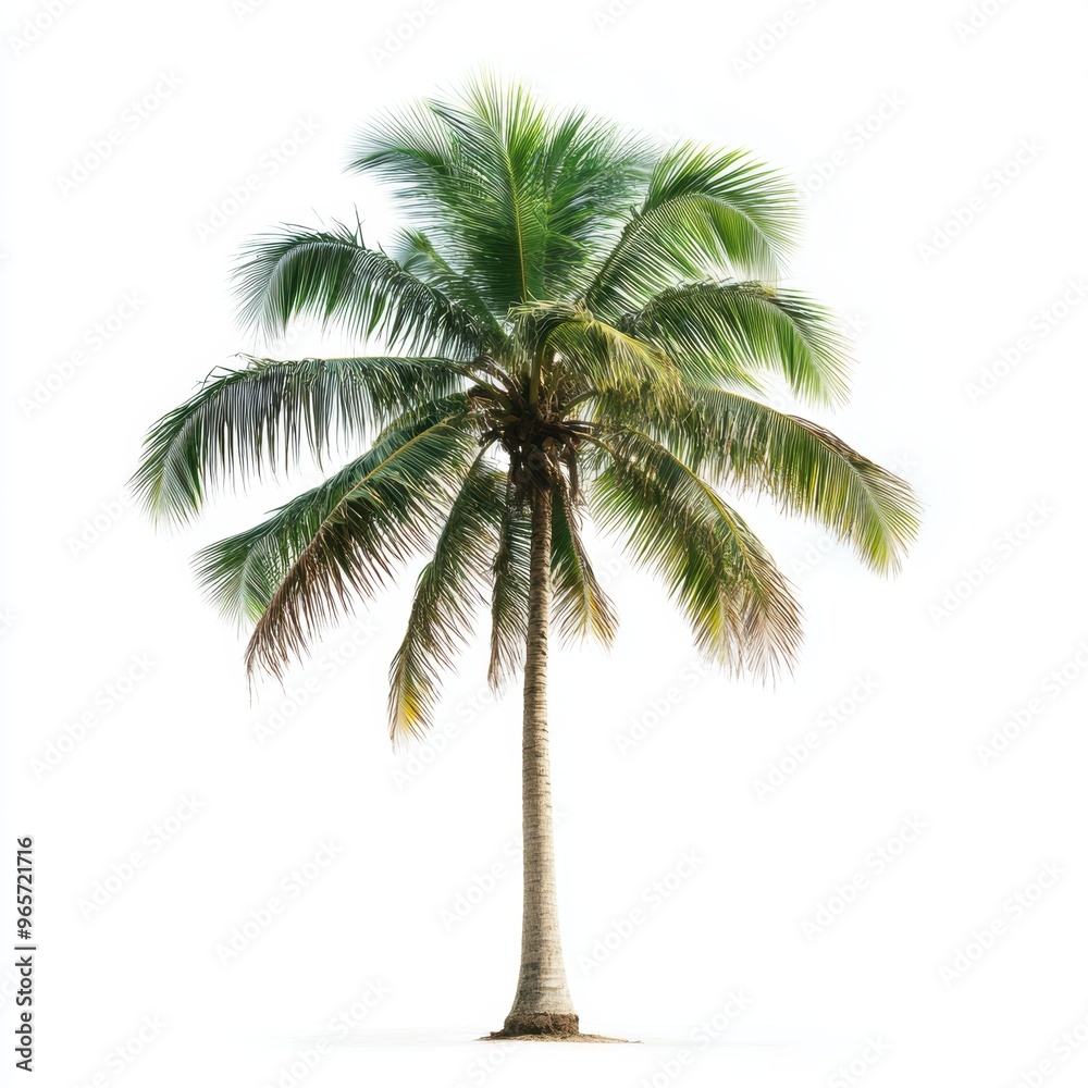 Obraz premium Vector illustration of coconut tree with leaf closeup view