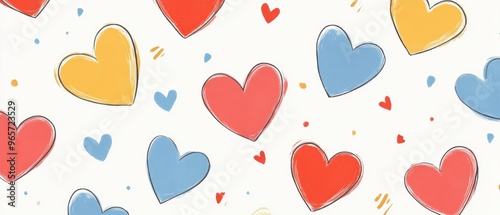 Colorful heart patterns on a light background, perfect for Valentine's Day, celebrations, or romantic themes.