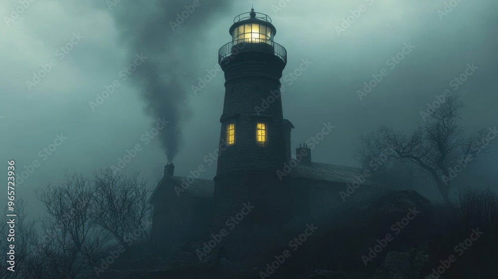 Spooky Lighthouse on a Foggy Night Spooky Lighthouse on a Foggy Night