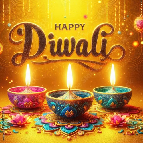 festival of lights colorful banner template design with decorative Diya lamp happy Diwali