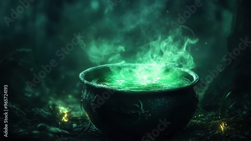 Bubbling Witch Cauldron with Green Potion