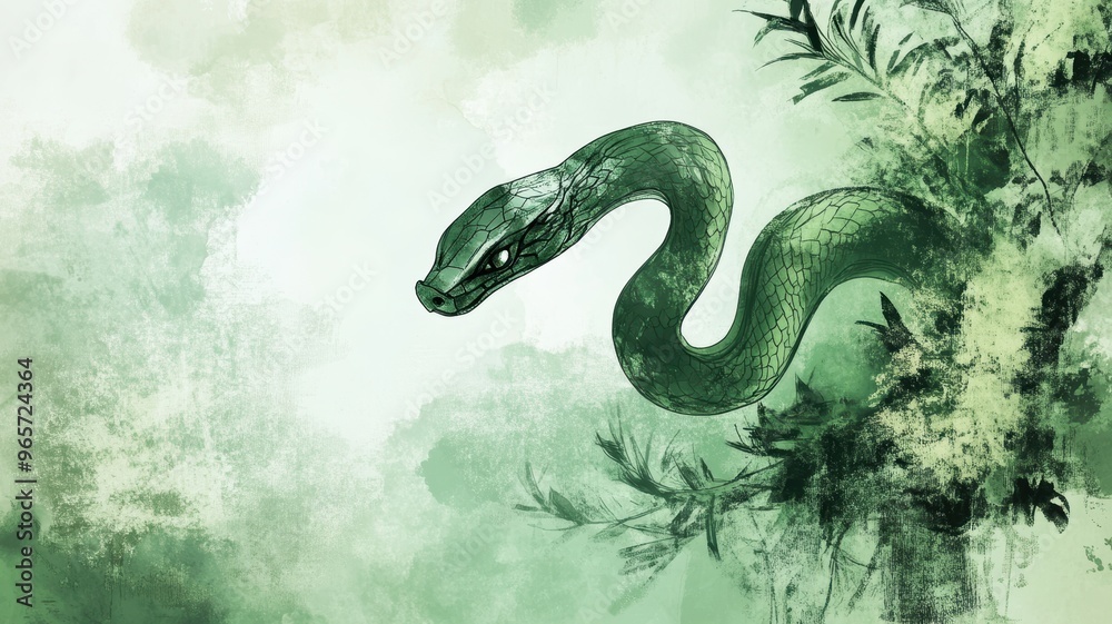 Artistic Green Snake in Abstract Jungle Artistic Green Snake in Abstract Jungle