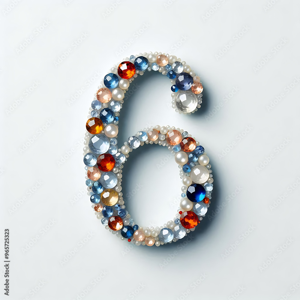 Digit 6 with gemstones Digit 6 with gemstones