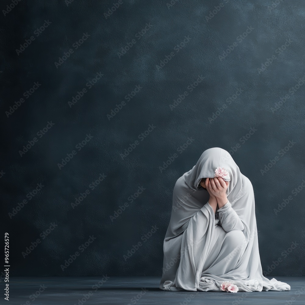 A contemplative figure in a grey garment, expressing emotions in a serene, minimalist setting, perfect for themes of solitude. A contemplative figure in a grey garment, expressing emotions in a serene, minimalist setting, perfect for themes of solitude.