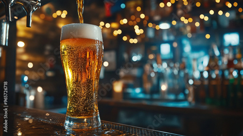 filling pint glass with beer on the bar 