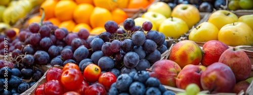 Vibrant display of fruits at an outdoor market photo