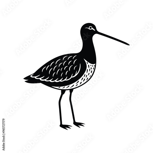 Sleek Snipe Bird Silhouette:. Graceful Vector Illustration of the Dowitcher Bird