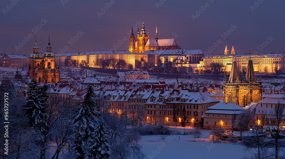 custom made wallpaper toronto digitalPrague Castle and St. Vitus Cathedral illuminated at night on a winter evening, viewed from Strahov Monastery.