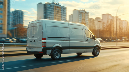 white delivery van with motion blur background 