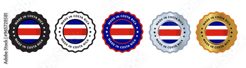 Made in costa rica set of sign stamp badge, with varian color blue, silver, gold, black suitable for products manufactured, military, agriculture or food vector illustration eps editable text