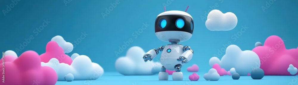 AI cloud security bot moderator, cute 3D illustration landscape AI cloud security bot moderator, cute 3D illustration landscape
