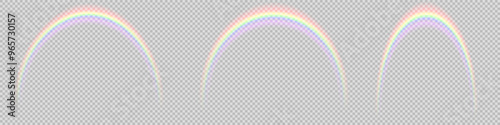 Rainbow on transparent background. Realistic rainbows in different shape and size. Rainbow, effect after rain. Vector illustration. Transparent rainbows. Downpour, hail rainy weather. png