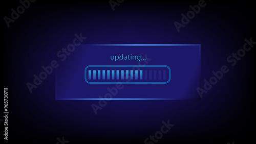 A digital progress bar displays an update process, symbolizing software installation or system upgrade.