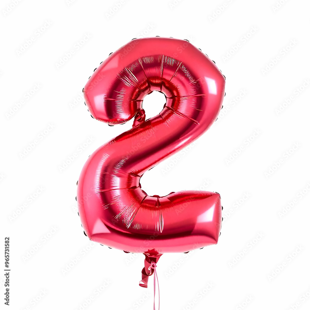 A large red number 2 shaped balloon, white background A large red number 2 shaped balloon, white background