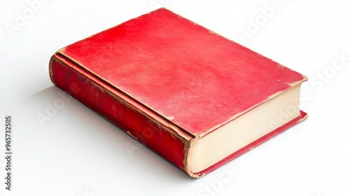 A red book sitting on top of a white surface photo