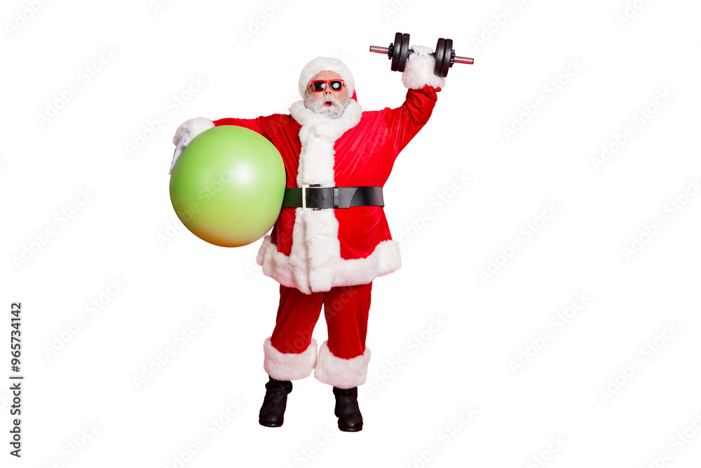 Full length body size view of nice attractive fat bearded Santa working out workout doing exercise physical calories burn pilates bodycare isolated over bright vivid shine red background Full length body size view of nice attractive fat bearded Santa working out workout doing exercise physical calories burn pilates bodycare isolated over bright vivid shine red background