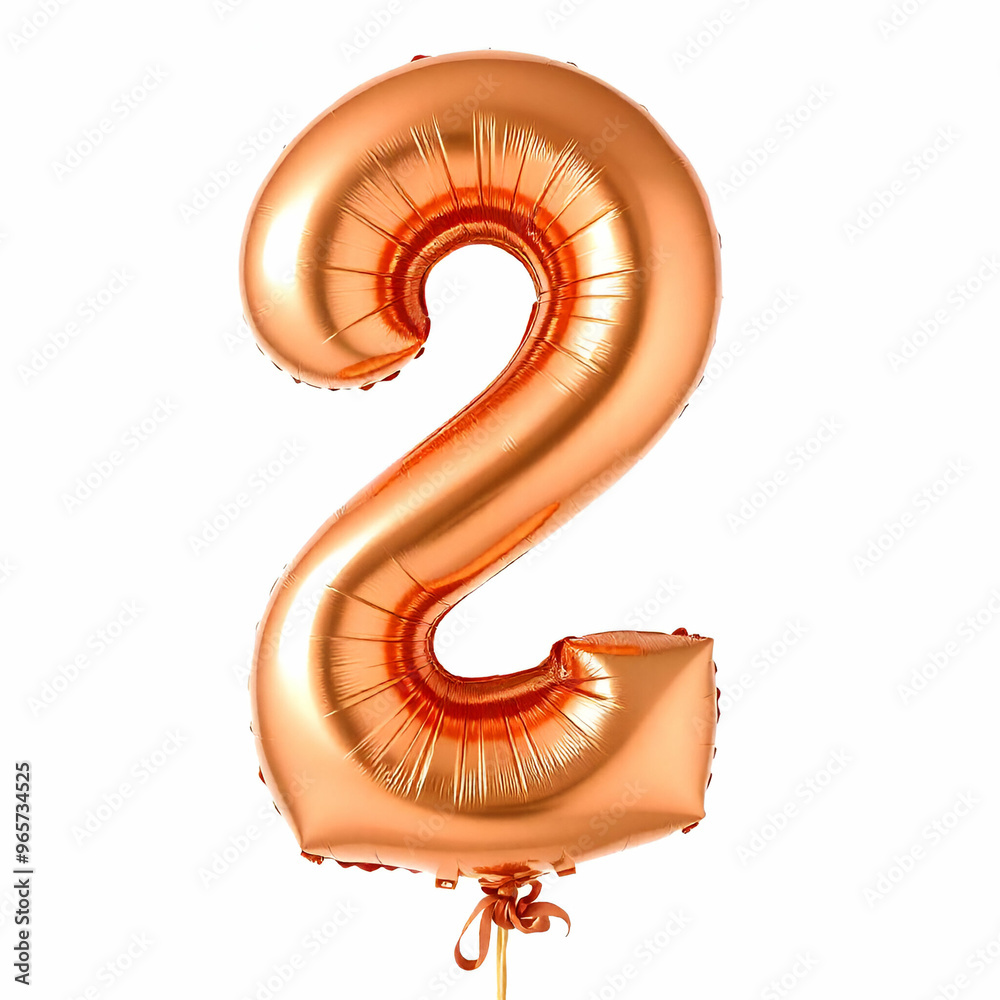 A large orange number 2 shaped balloon, white background A large orange number 2 shaped balloon, white background