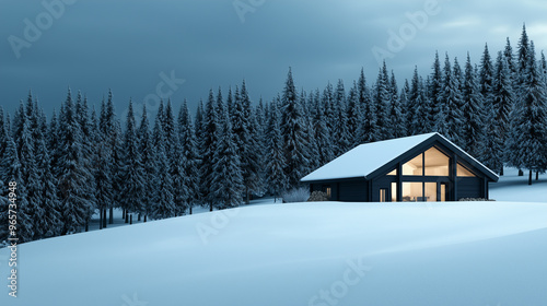 Snowy Winter Cabin Holiday Vacation Scene