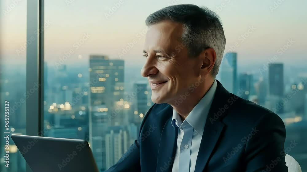 Senior businessman sitting in a dark office setting Senior businessman sitting in a dark office setting