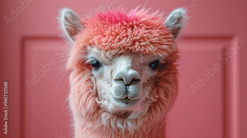 Quirky Alpaca Portrait for Advertising Banner - Orange Hair and Comical Expression on Pink Background