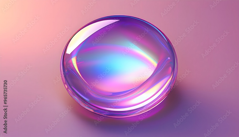 Obraz premium 3d circle shape glass iridescent holographic purple crystal on pink light