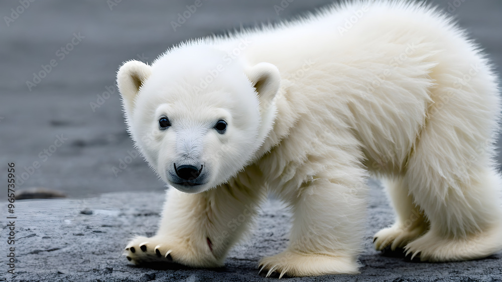 Fototapeta premium polar bear cub, adorable baby polar bear, ai generated