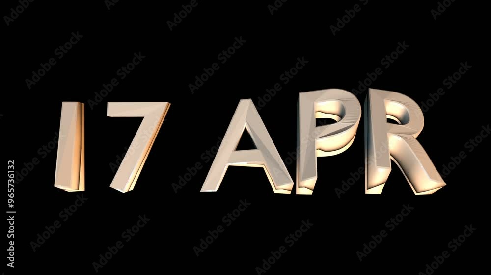 17 April animation for calendar concept isolated on black background 17 April animation for calendar concept isolated on black background
