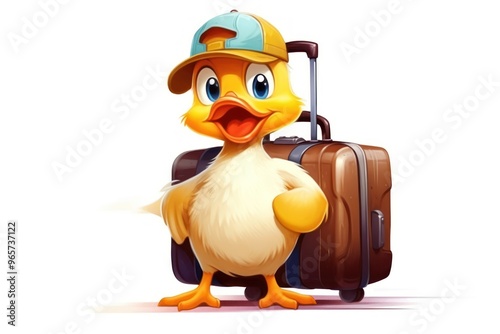 Duck character pull suitcase luggage cartoon animal. photo