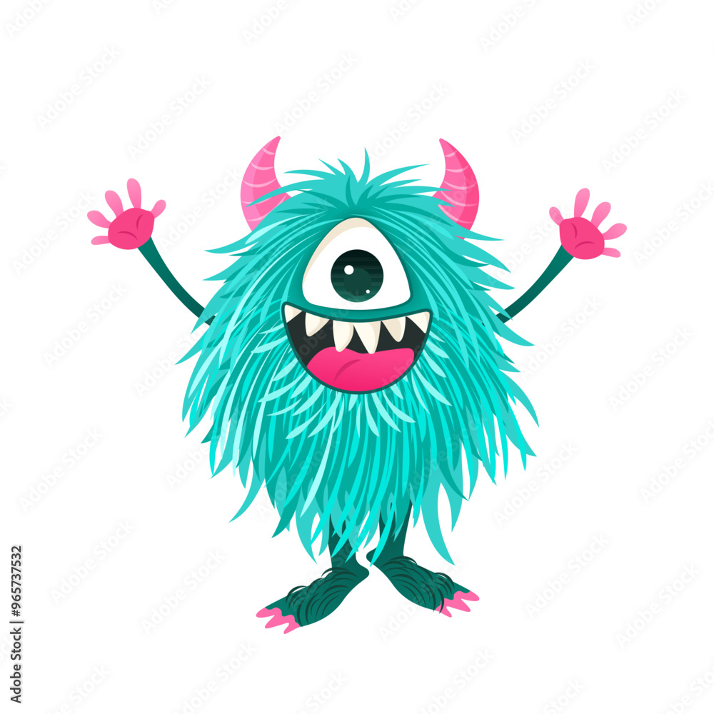 Cute cartoon fluffy monster with horns on a transparent background. Isolated funny animal for childish designs, greeting cards and invitations for Halloween and birthday parties. Vector clip art. Cute cartoon fluffy monster with horns on a transparent background. Isolated funny animal for childish designs, greeting cards and invitations for Halloween and birthday parties. Vector clip art.