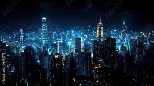 Wallpaper Mural Aerial view of a city skyline at night, with glowing lights and skyscrapers. Torontodigital.ca