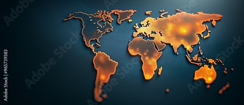 Fototapeta Naklejka Na Ścianę i Meble -  3d world map with glowing continents and network lines - global connectivity and communication concept.