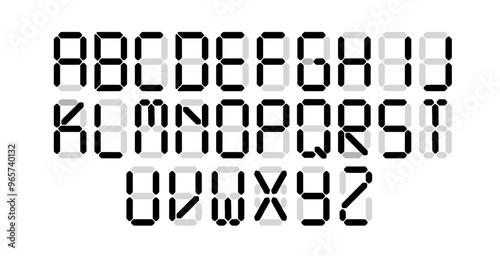 Digital display font isolated. Electronic alphabet, retro symbols for Scoreboard Digits. Calculator digital text PNG