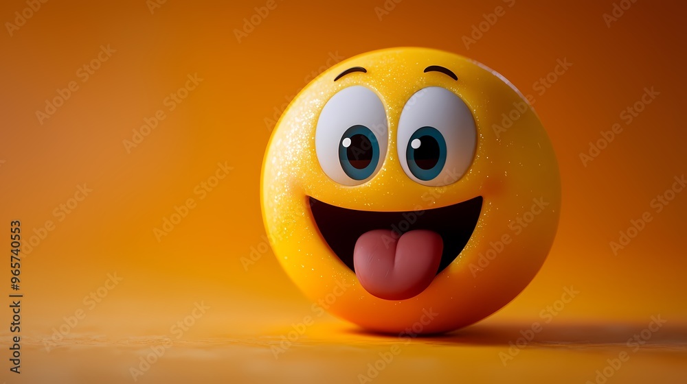 Fototapeta premium A vibrant yellow smiley face emoji with a playful expression.