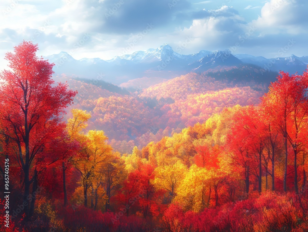 Autumnal Mountain Landscape. generative ai illustration. Autumnal Mountain Landscape. generative ai illustration.