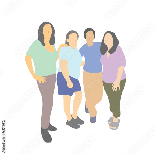 Four women standing together illustration vector isolated on white background