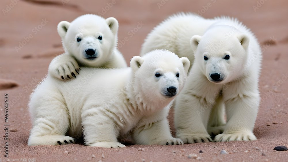 Adorable baby polar bears hanging out in the desert, cute baby polar bear, ai generated Adorable baby polar bears hanging out in the desert, cute baby polar bear, ai generated