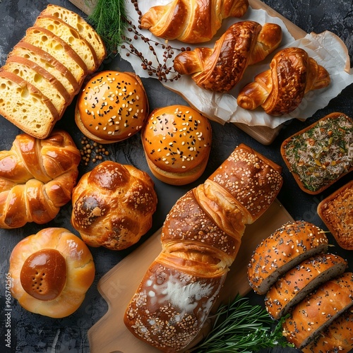 Assorted homemade organic fresh-baked pastries on a wooden board