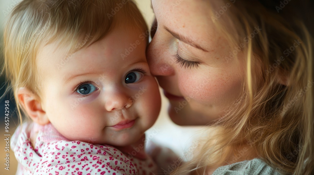 A mother holds her baby close, cradling the infant in her arms. The mother's gaze is full of love and care, while the baby feels safe and secure in her mother's embrace A mother holds her baby close, cradling the infant in her arms. The mother's gaze is full of love and care, while the baby feels safe and secure in her mother's embrace