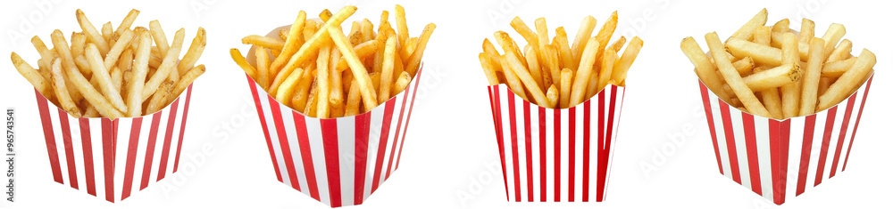 Isolated on transparent background, red white box of french fries. Isolated on transparent background, red white box of french fries.