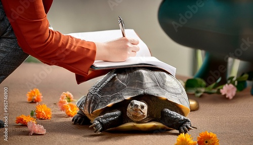 warming a softshell turtle watched by a spring planner planning an autumn ceremony photo