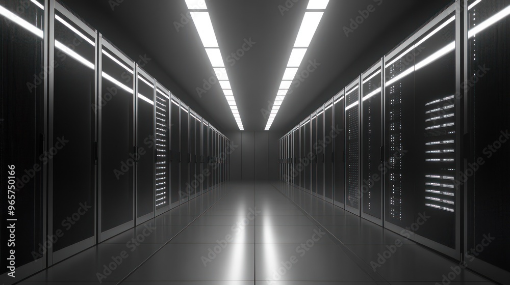 Server Room with Bright Lights and Dark Walls Server Room with Bright Lights and Dark Walls