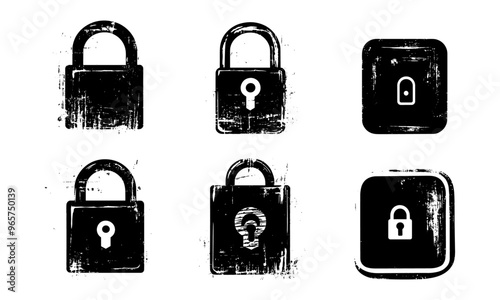 Lock and unlock Icon. Black ink with splashes on white background 